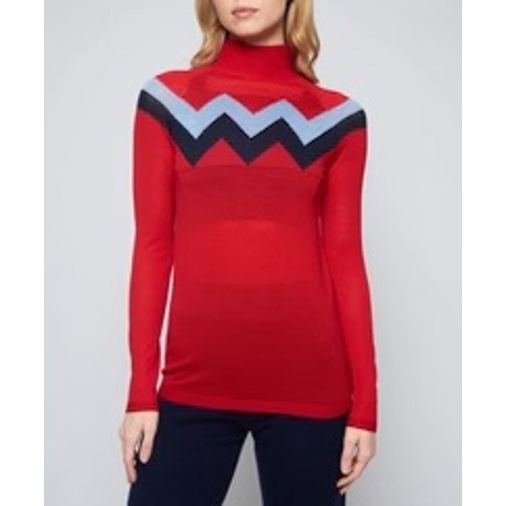 The Chevron Mock Neck Sweater with Red, Light Blue, & Navy Size SMALL